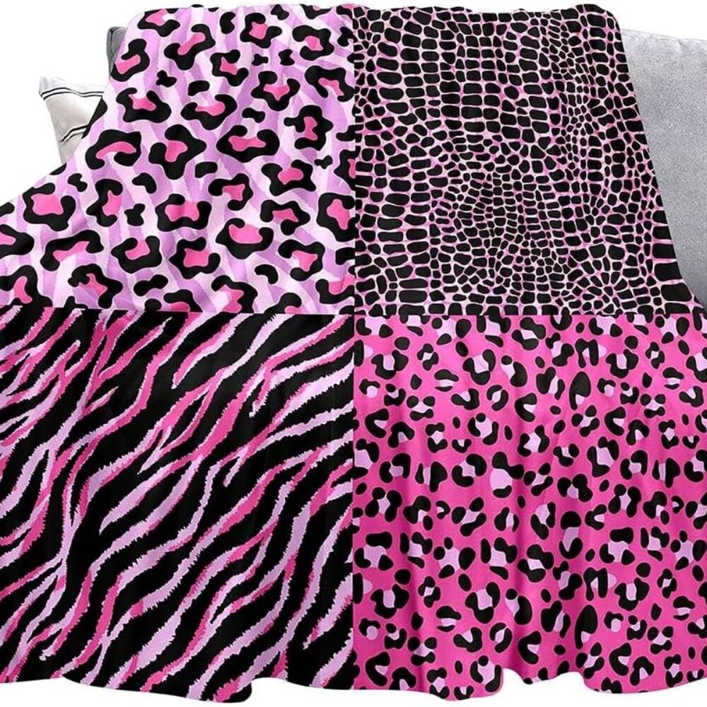 Pink Leopard Throw Blanket, Zebra, Crocodile, Cheetah Print Blanket